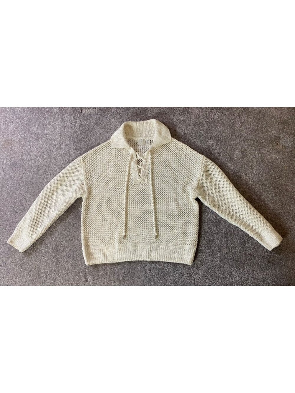 Joie White Sequin Knit Lace-Up Sweater Medium Polyester